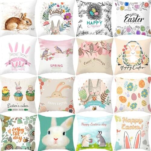 Happy Easter Decorations Rabbit Easter Cushion Cover For Home Bunny Easter Eggs Polyester Pillowcase 45*45Cm Party Decorations