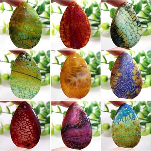 Fubaoying New Charms Multicolor Dragon Veins Agates Stone Bead Oval Shield Heart Waterdrop Pendant For Jewelry Making 1Pcs