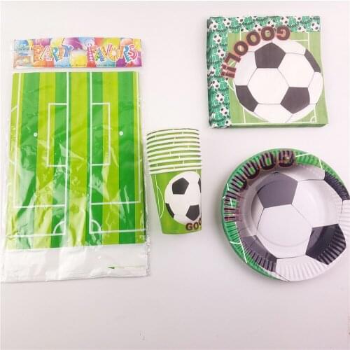Football Soccer Party Supplies Paper Plate + Cup napkins Tablecloth set for 10 People Kids Birthday Baby Shower Party Decoration