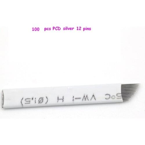 100pcs Eyebrow Tattoo Needles Tattoo Curved Blade Tattoo Supply 12 Silver needles for microblading pen eyebrow tattoo blade