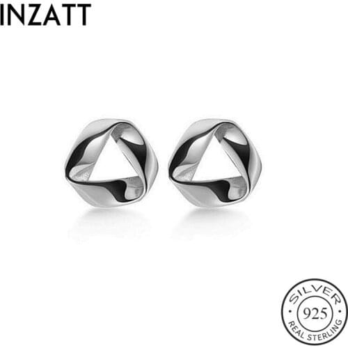 INZATT Real 925 Sterling Silver Irregular Hollow Triangle Stud Earrings For Fashion Women Party Fine Jewelry Punk Accessories