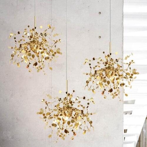 Italy Argent Gold Hanging chandelier Decorative Living room Stainless steel leaves Pendant Light for kitchen Island Dining Table