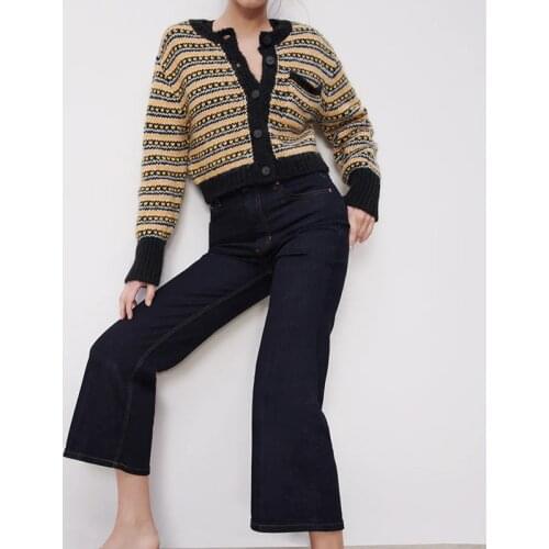 2021 Winter Fashion Jacquard Cardigan Knitted Sweater Women Vintage Pocket V Neck Long Sleeve Female Casual Outerwear Tops