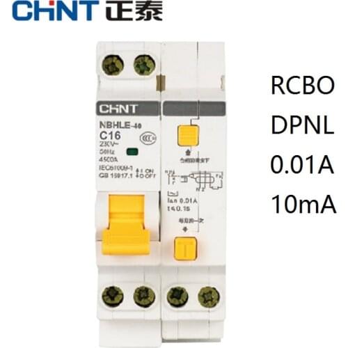 CHINT NBHLE-40 16A 20A 32A 40A 10MA 0.01A RCBO 1P+N 230V Residual current Circuit breaker with over current Leakage protection