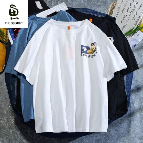 GSODET Summer T-Shirt Cotton Couple Large Size Ins Printing Fashion Mens and Womens Casual O-Neck Tops