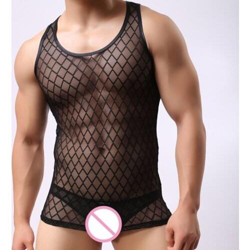 Men Sexy Fitness Tank Top Mesh Breathable Sleeveless Mens Bottom Bodybuilding Stringers Vest Fashion