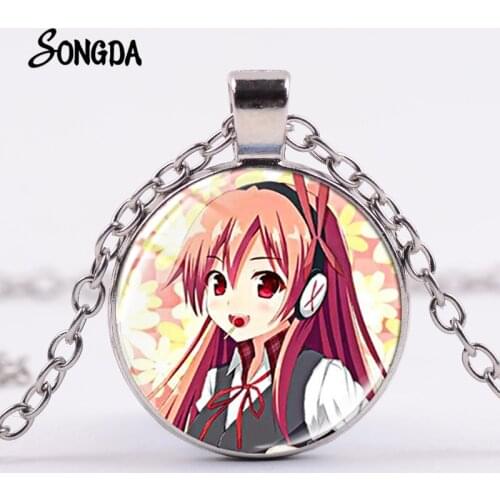 Fashion Anime Akame Ga KILL Necklace Lovely Cartoon Figure Printed Glass Cabochon Pendant Chain Necklace for Anime Lovers