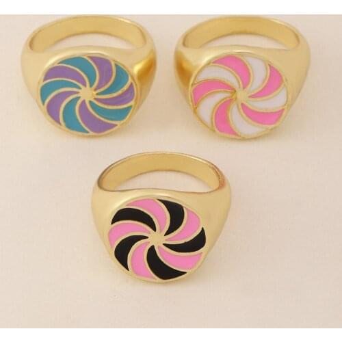 Fashion Metal Geometric Rings Womens Vintage Alloy Drops of Oil Colored Glaze Color Ins Wind Rings Jewelry for Girls