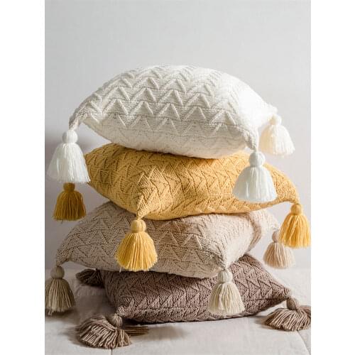 Nordic Solid Color Chenille Bedside Pillowcase Waist Pillowcase Homestay Sofa Tassel Hug Pillowcase Cushion Cover