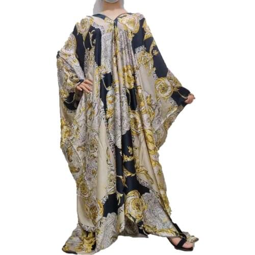Oversize Kuwait Summer Bohemian 2021 Sexy V-Neck Beach Silk Kaftan Maxi Dress Traditional African Dashiki Kaftan Maxi Dres