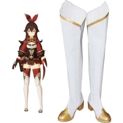 New Game Genshin Impact Cosplay Shoes Genshin Impact Amber Cosplay Boots Carnival Halloween Women Shoes Size 35-48