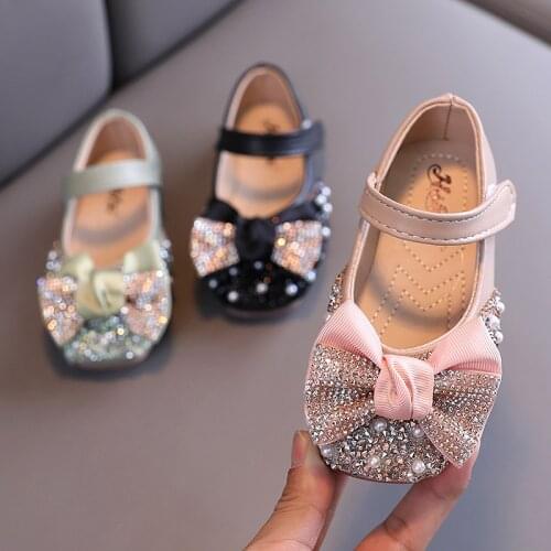 2021 Autumn New Fashion Girls Shoes Children Flats Shoes Princess Sweet With Rhinestone Flats Shoes For Children Leather Shoes