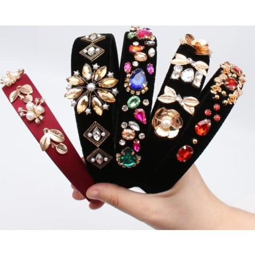 Cheer Bows Baroque Jeweled Pearl Hairband for Women Fashion Pearl Crystal Headband Bride Wedding Hair Hoop Girl Hair Accessories