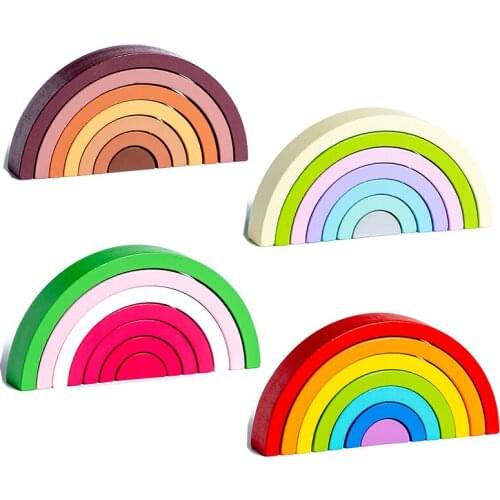 Rainbow Stacker Creative Baby Wooden Toys Building Blocks Balance Stacking Games 3D Puzzle Montessori Educational Toys For Kids