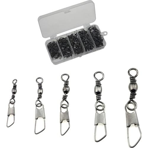 Rompin 220pcs Fishing Swivel Kit Set Barrel Swivels with Safety Snap #4/#6/#8/#10/#12 Carp Hook Link Set Fishing Snap Connector