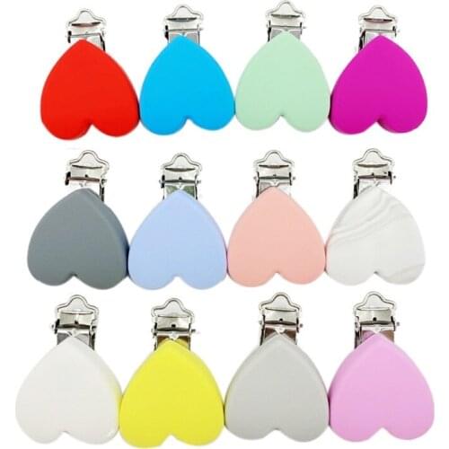 Silicone Heart Pacifier Chain Holder Soother Nursing Clips BPA Free Teether Clip P31B