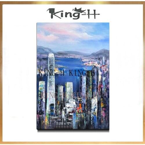 Modern Abstract Building Oil Painting Hand Painted Building Canvas Painting for Living Room Colorful Oil Canvas Paint Unframed