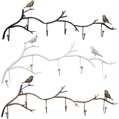 5 Hooks Wrought Iron Bird Door Hook Rack Clothes Rack Robe Key Holder Door Mounted Hat Hanger Kitchen Wall Home reliable