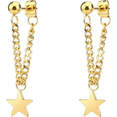 WANGAIYAO Cool Star Pendant Punk Chain Drop Dangle Earrings For Women Men Tassel Earring Stainless Steel Jewelry Accessories