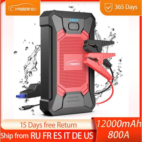 Car Jump Starter 800A Peak 12000mAh Portable Battery Starter for Car with Smart Safety Jumper Clamps Portable Power Car battery
