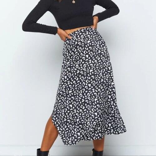 Chiffon Leopard Print Skirt Women Vintage Split Midi Skirt High Waist Zip Elegant Ladies Summer Fashion Sexy Streetwear Female