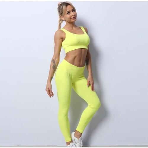 Woman Sport Wear Yoga Set Seamless Gym Set Crop Top Bra Pad High Waist Yoga Pant Yoga Outfit Fitness Set Gym Clothing Tracksuit