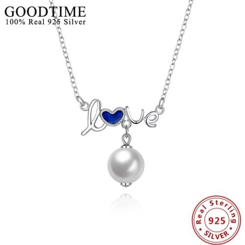 Pearl Bead Necklace Women Solid 925 Sterling Silver LOVE pendant Necklaces Fashion Jewelry Link Chain Necklaces For Women GTN054