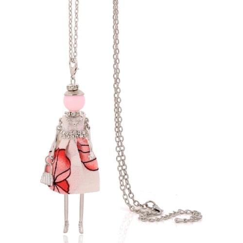 Women necklace lovely stylish french cloth long chain pendants doll necklace big choker women jewelry christmas gifts