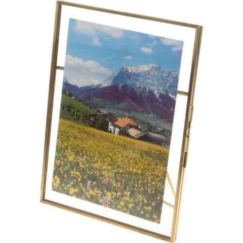Gold Floating Metal Glass Photo Frame Desktop Wedding Pictures Portrait Display Holder Home Office Decoration Freestanding