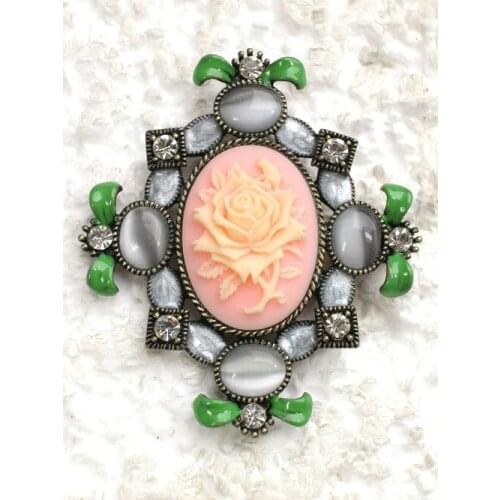 12pcs/lot Wholesale Faux opel Roses Enamel Flower Rhinestone Pin brooches C101948