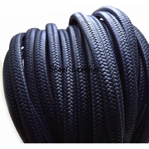 2m/lot Approx 12*6mm Navy Flat Braided Leather Cord Rope String Beading Cords For Necklace Bracelet DIY Jewelry Findings Cords