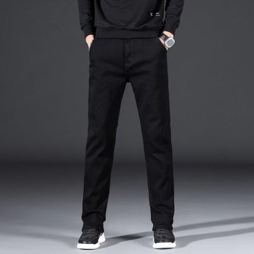 2021 Brand Luxury High Quality Fitted Straight Denim Male Jeans Classic Style Business Casual Mens Stretch Pure Black Jeans
