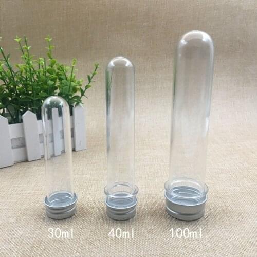 30ml 40ml Clear Mask Bath Salt Test PET Sample Tubes Empty Capsule Candy Tea Containers Travel Refillable Bottles 100pcs