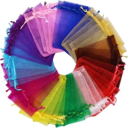 50pcs Transparent Chiffon Drawstring Organza Bags Christmas New Year Valentines Day Party Candy Box Chocolate Gift Bags
