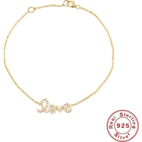 Aide Genuine 100% 925 Sterling Silver Zircon Love Letter Chain Bracelet bangle For Women Minimalist Office Accessories Jewelry