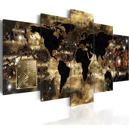 Full square round drill 5d Diy Diamond Painting 5 Pieces Abstract World Map Embroidery Cross Stitch Handmade Wall Sticker decor