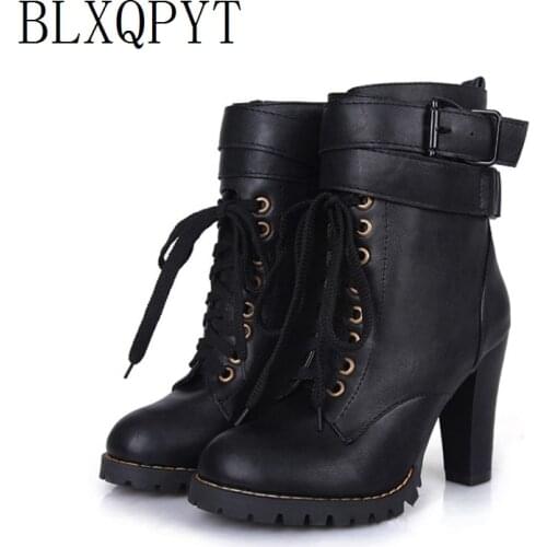 Plus Size 34-48 Ankle Winter Boots Women Platform High Heels Female Lace Up Shoes Buckle Woman Short Boot Footwear 918