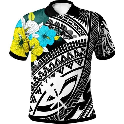 Hawaii Polo Shirt Polynesian Pattern Black Color 3D Printed Polo Shirt Men Women Short Sleeve Summer T-shirt