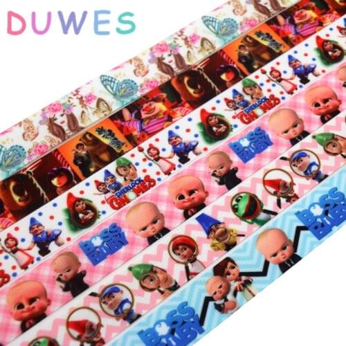 DUWES 50yards baby gnomes girl fly cartoon printed grosgrain Ribbon Accessory hairbow headwear decoration Wholesale OEM DIY D910
