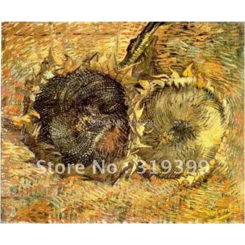 Museum quality Vincent Van Gogh Oil Painting reproduction on linen canvas,Two Cut Sunflowers , 100% handmade,Free DHL Shipping