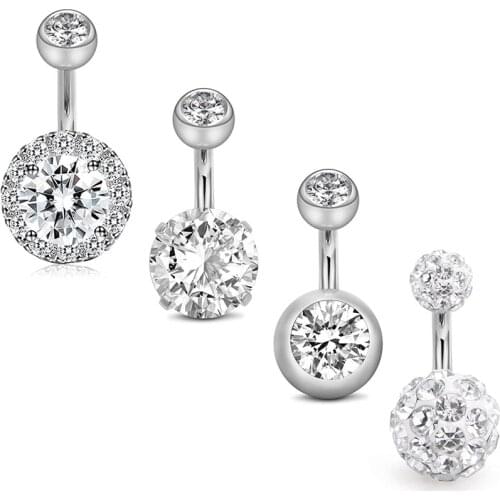 3~6 Pcs Belly Button Rings 6MM Stainless Steel 14G CZ Navel Rings Barbells Studs Women Girls Body Piercing Jewelry
