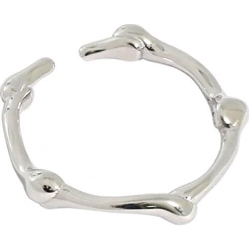 ZEMIOR Dark Phoenix Rings For Women 100% 925 Sterling Silver Bamboo Like Shape Rings Minimalism Style Irregularty Fine Jewelry