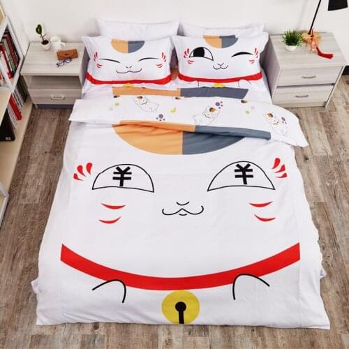 Anime Cartoon Natsume Yuujinchou madara Quilt Cover Bedding Set With Pillow Cases Bed Sheet Duvet Cover Set 4pc