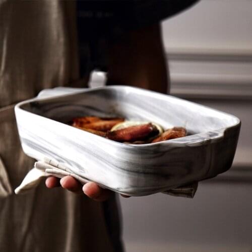 Creative Marbled Road Ear Bakeware Bowl Ceramic Fruit Salad Bowl Home Baking Tableware Soup Plate