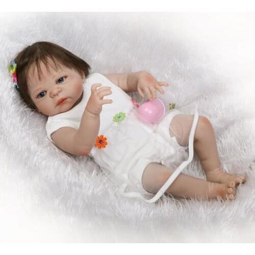56cm Full Silicone Doll Reborn Baby with Fiber Hair Toy for Girls Newborn Girl Baby Birthday Gift Child Bedtime Early Education