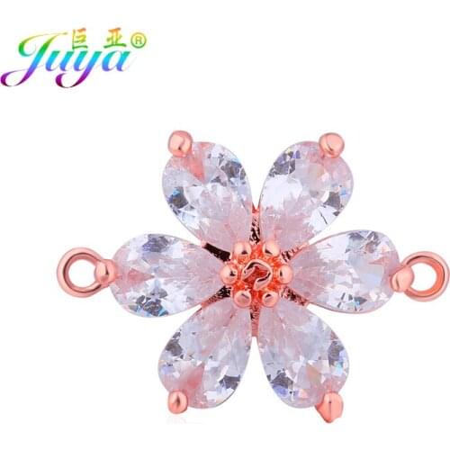 Juya Handmade Earrings Material Cubic Zirconia Flower Charm Connectors For Women Fashion Bracelets Dangle Earrings Making