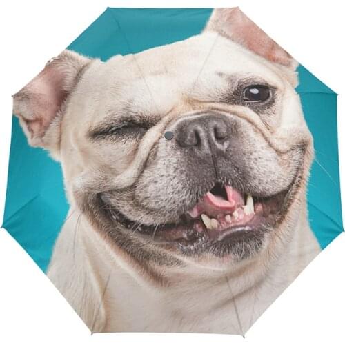 Cute French Bulldogs Puppy Umbrella Female Automatic Travel Umbrellas Three Folding Windproof Animal Umbrella Rain Women