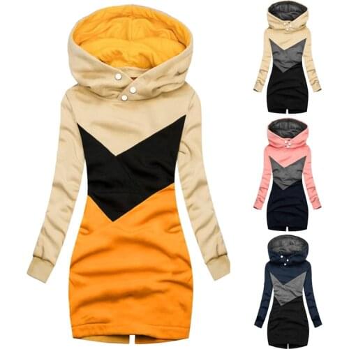 Fashion Women Sweatshirt Patchwork Casual Long Sleeve Slim Fitting Hooded Tops Pullovers Ladies Long Hoodies Winter Sweatshirts