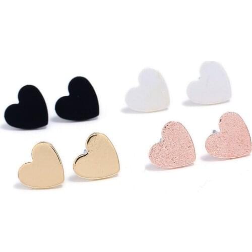 4 Pairs/set Heart Stud Earrings Set for Women Fashion Accessories Black Gold Silver Color Love Heart Studs Earrings Girls Gift