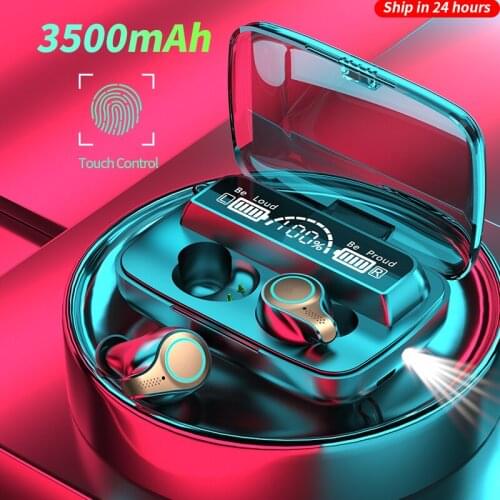 New 3500 mAh Wireless Headphones Bluetooth Earphones LED Display Sports Waterproof Earbuds HiFi Stereo Headset With Microphones